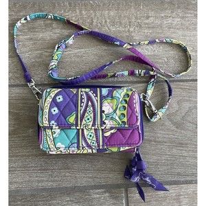Vera Bradley RFID All in One Crossbody Wristlet Wallet Plum Pansies